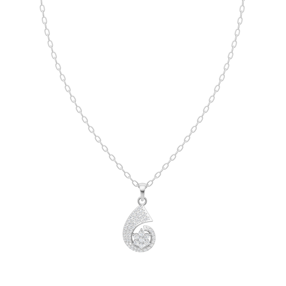 Elegant Swirl Floral Diamond Pendant Chain