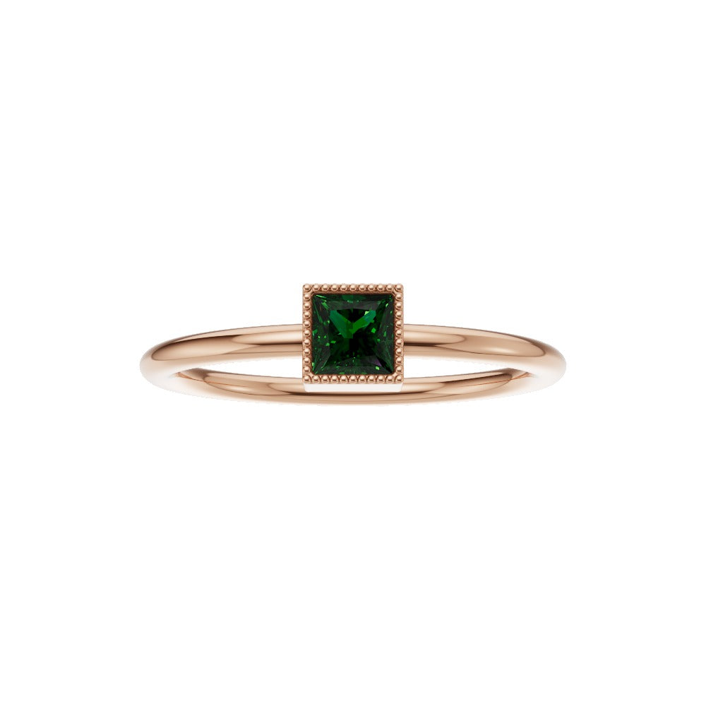 Green Princess Cut Solitaire Ring