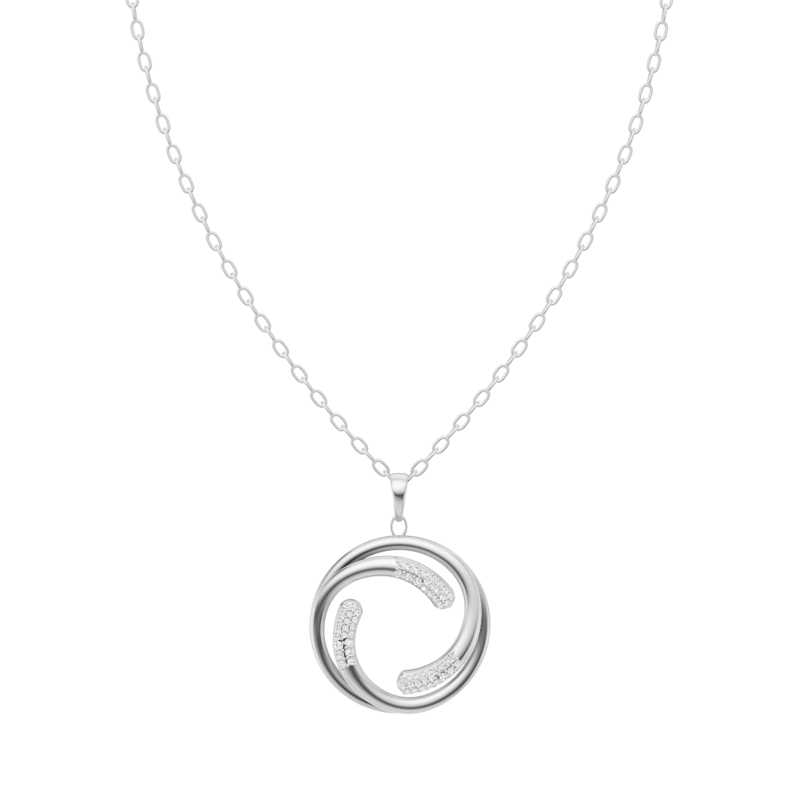 Elegant Double Circle Swirl Diamond Pendant Chain