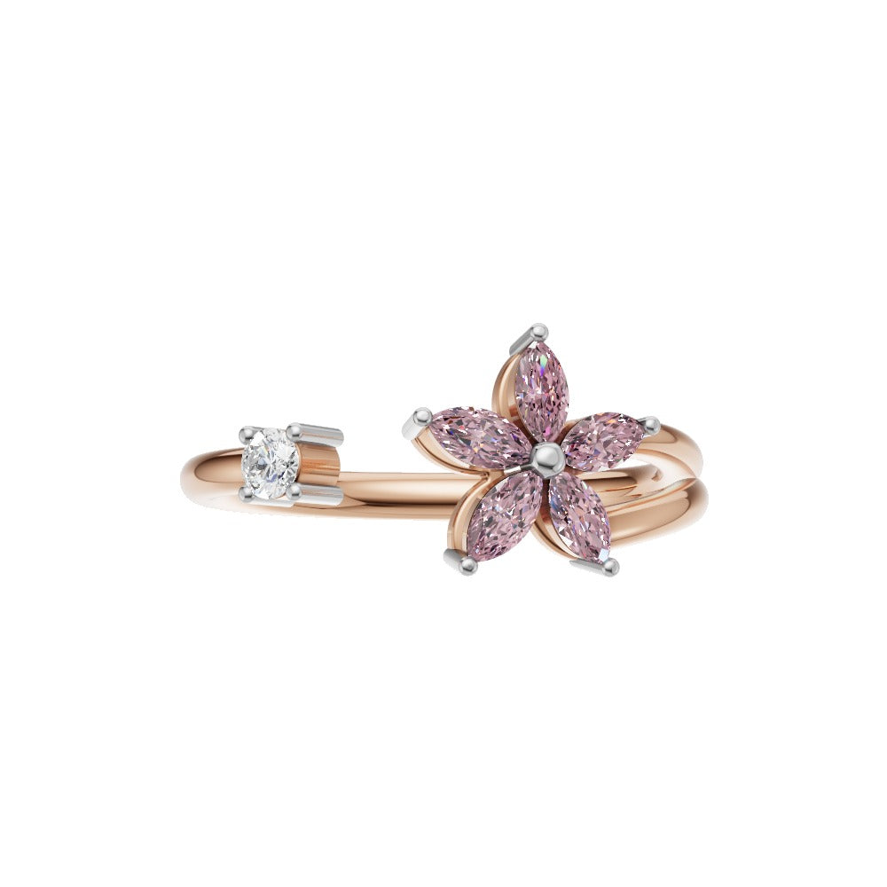 Pink Floral Elegance Open Adjustable Ring