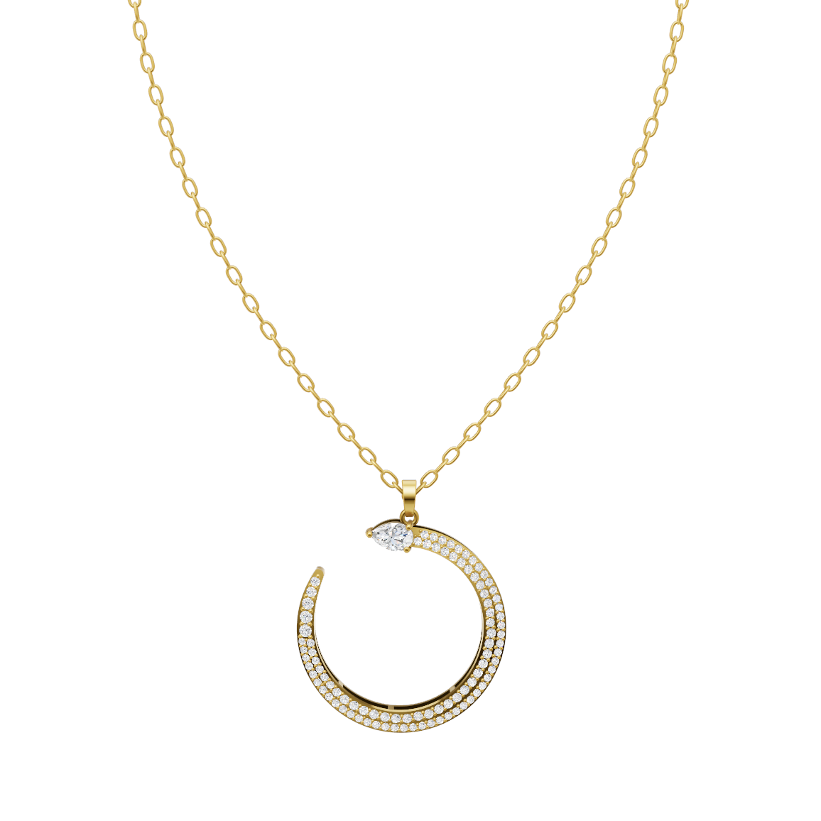 Elegant Serpent Circle Diamond Pendant Chain
