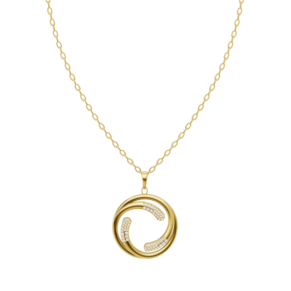 Elegant Double Circle Swirl Diamond Pendant Chain