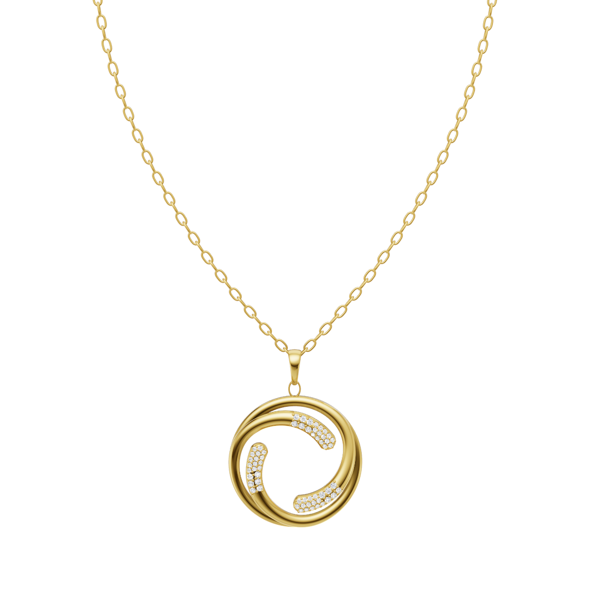 Elegant Double Circle Swirl Diamond Pendant Chain