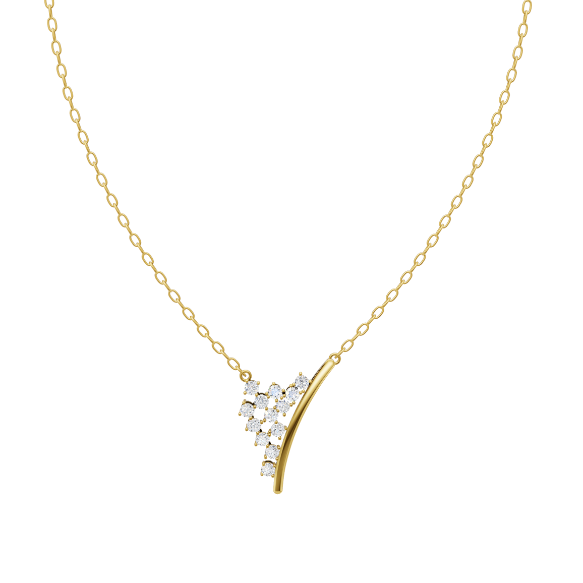 Elegant Curved Cluster Diamond Pendant Chain