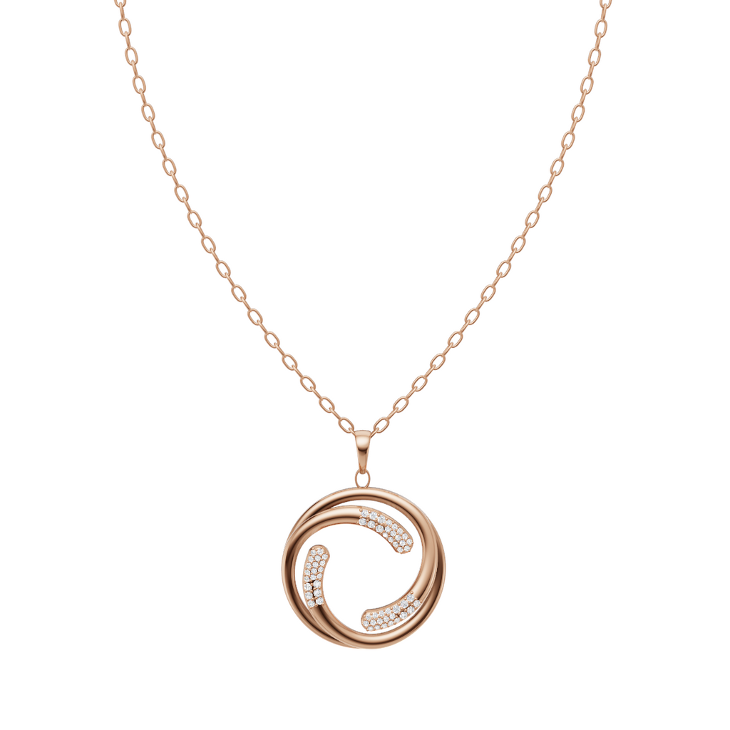 Elegant Double Circle Swirl Diamond Pendant Chain