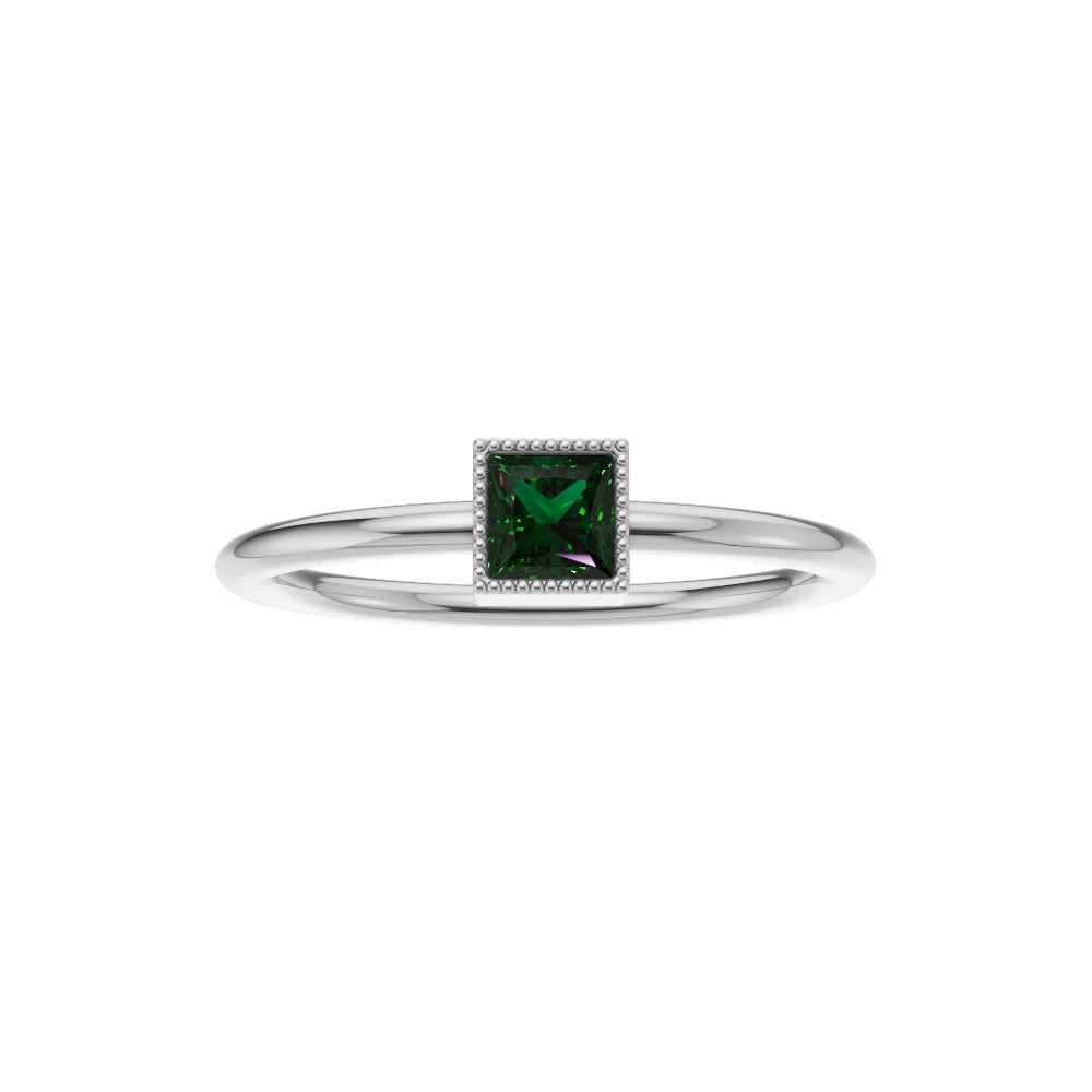 Green Princess Cut Solitaire Ring