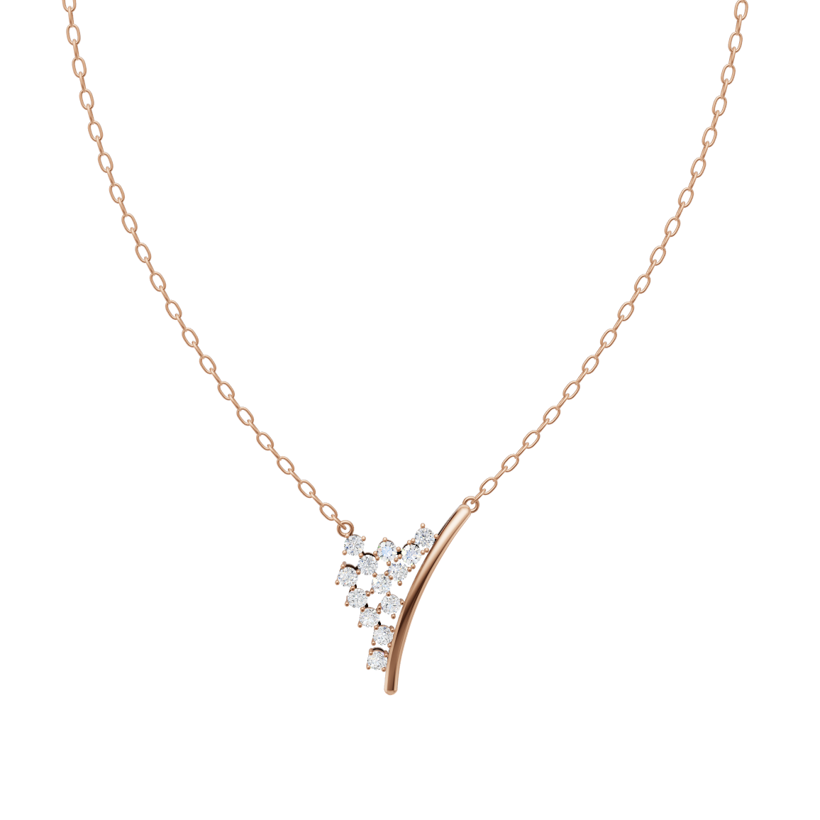Elegant Curved Cluster Diamond Pendant Chain