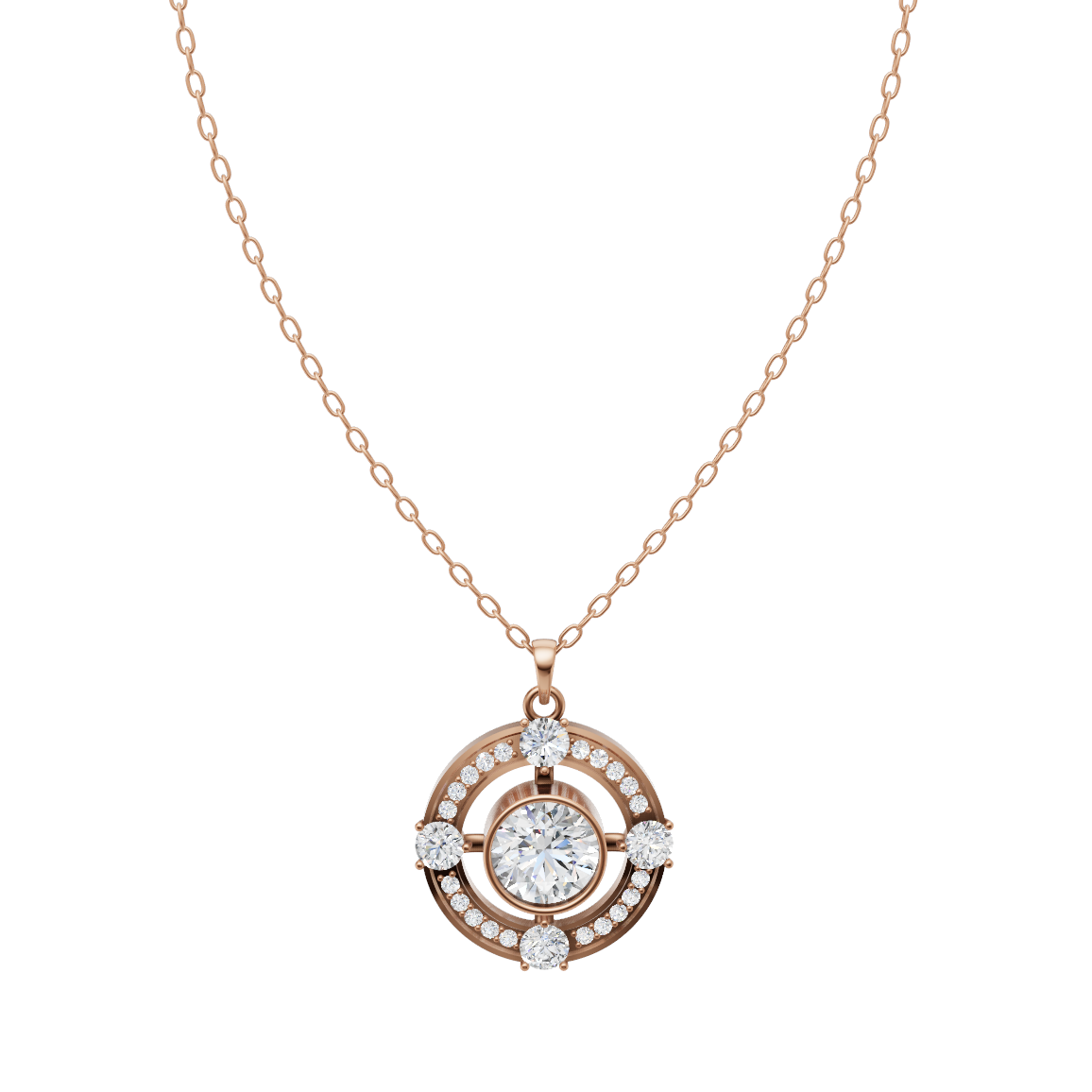 Royal Center Stone Halo Diamond Pendant Chain