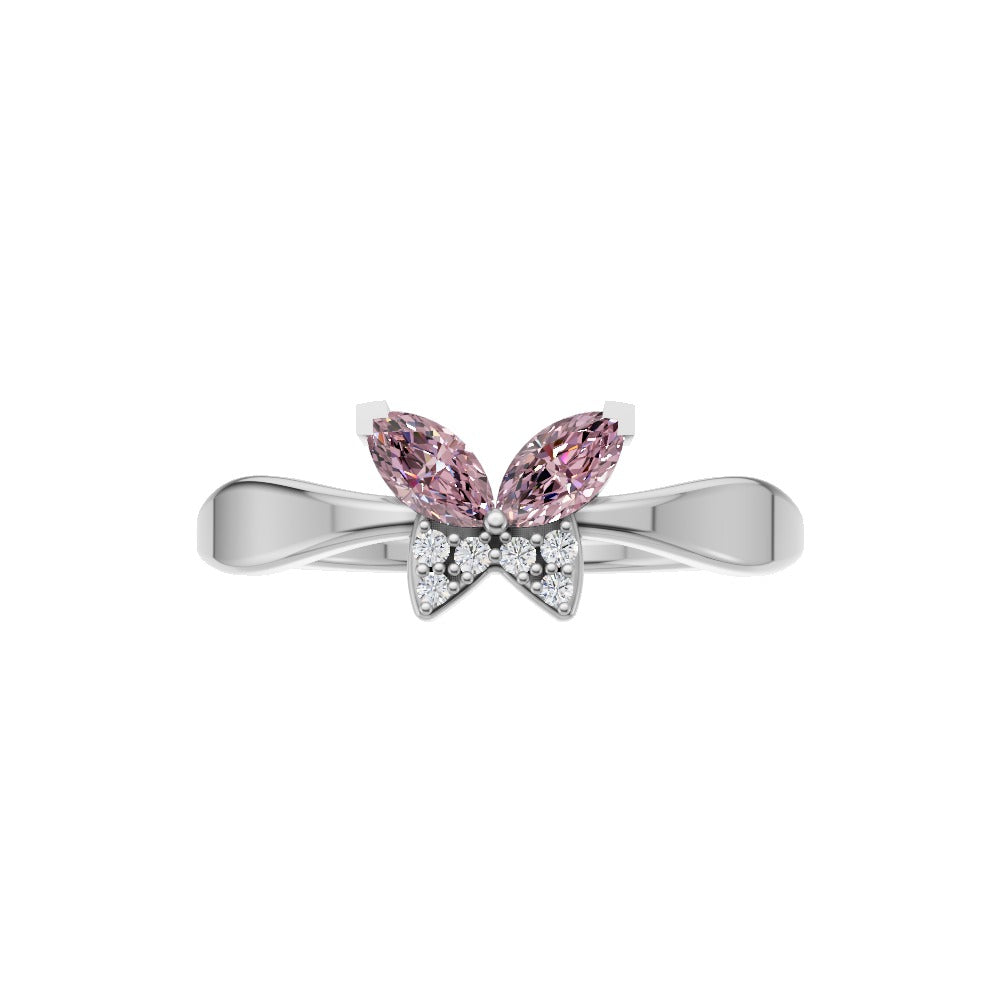 Pink Butterfly Sparkle Sterling Silver Ring