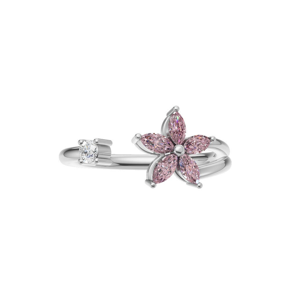 Pink Floral Elegance Open Adjustable Ring