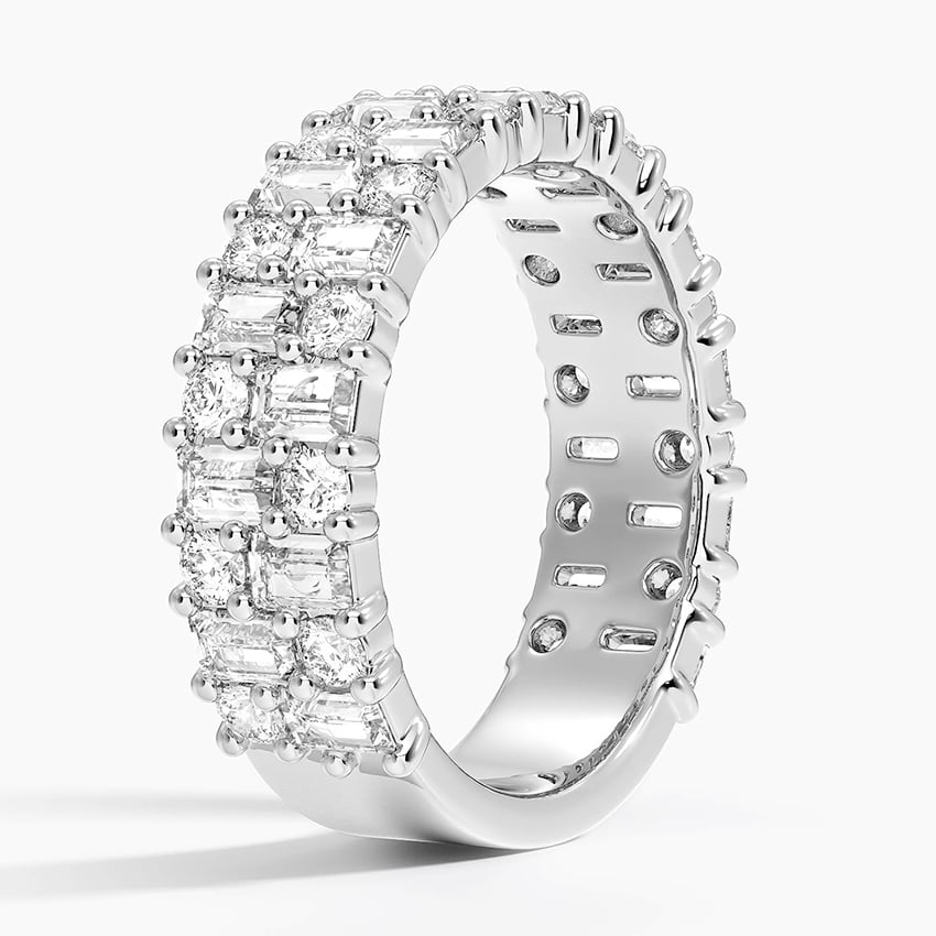 Double Row Emerald & Round Diamond Eternity Band 