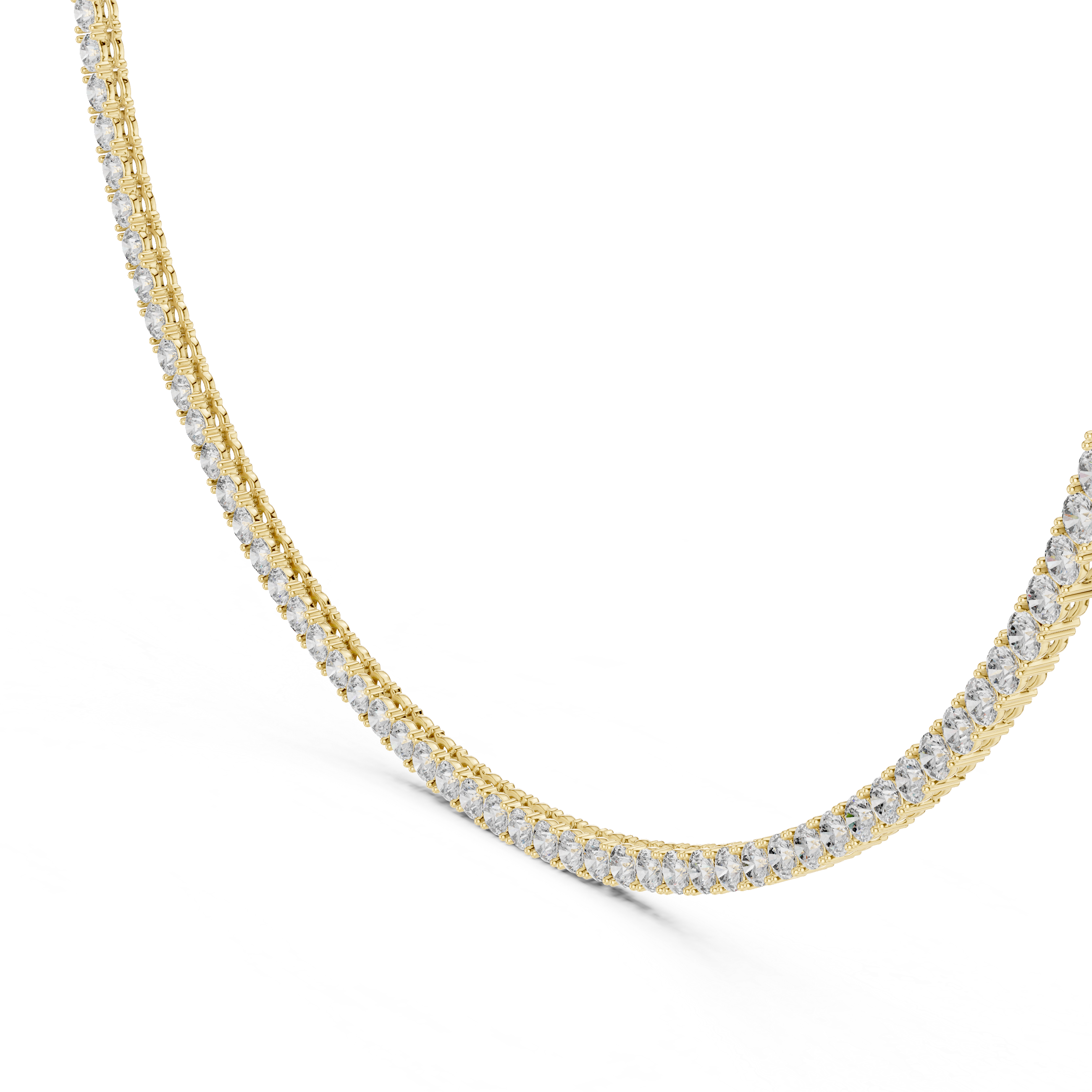 Double Row Round Cut Diamond Tennis Necklace 