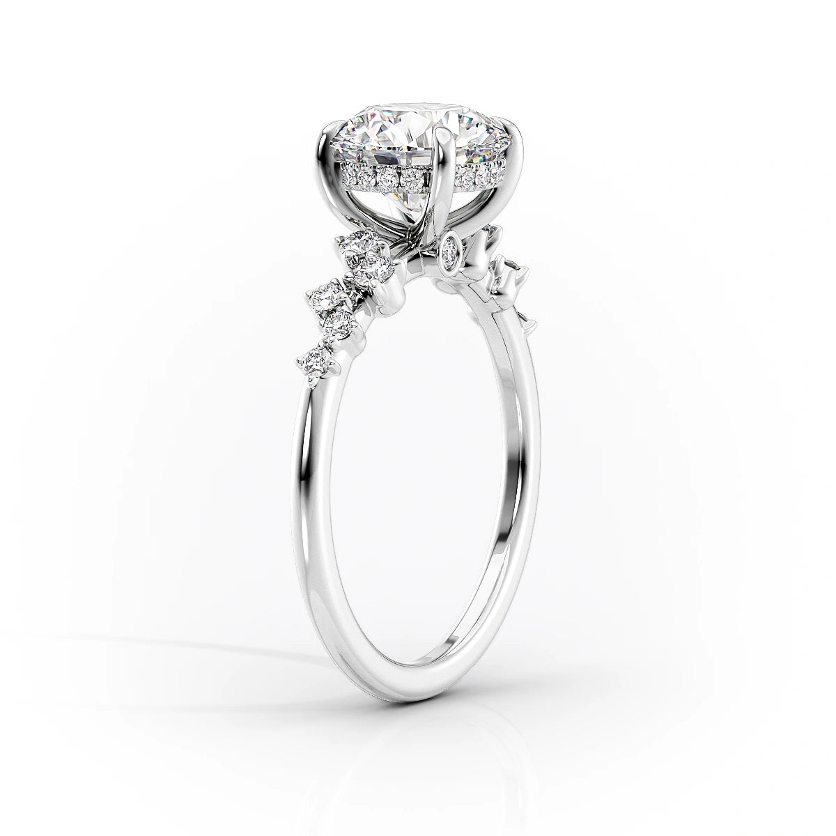 Pear Cut Diamond Ring with Round Side Accents 