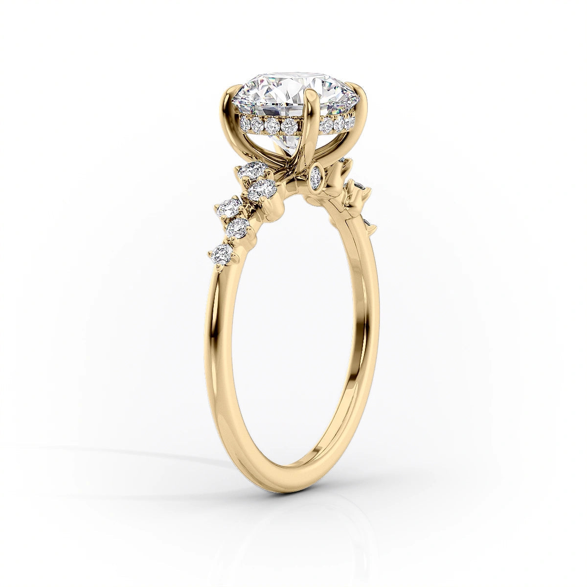 Emerald-Cut Diamond Ring with Floral Side Accents 
