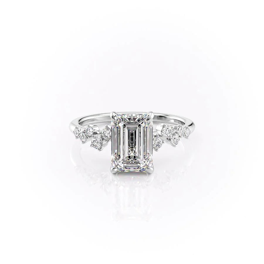 Emerald-Cut Diamond Ring with Floral Side Accents 