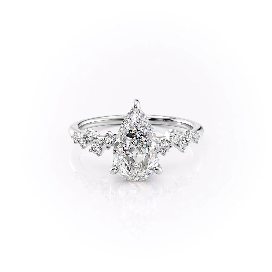 Pear Cut Diamond Ring with Round Side Accents 