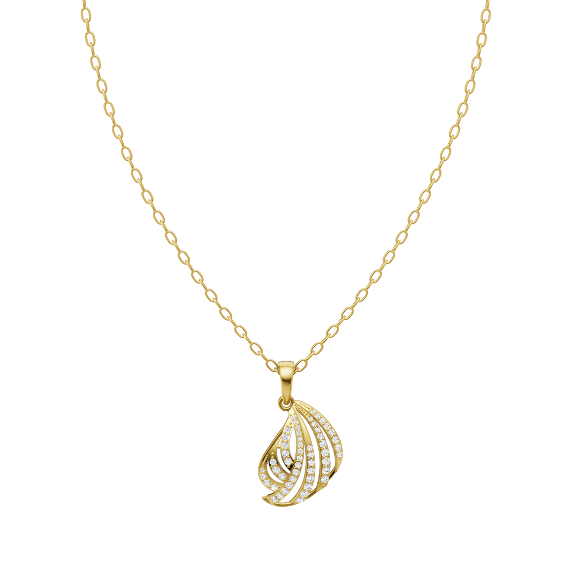 Elegant Leaf Swirl Diamond Pendant Chain VENFORA