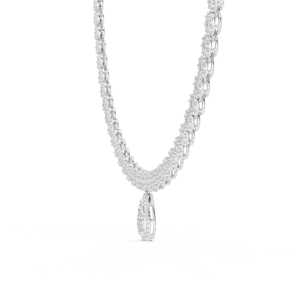 Round Cut Diamond Halo Necklace with Pear Drop 
