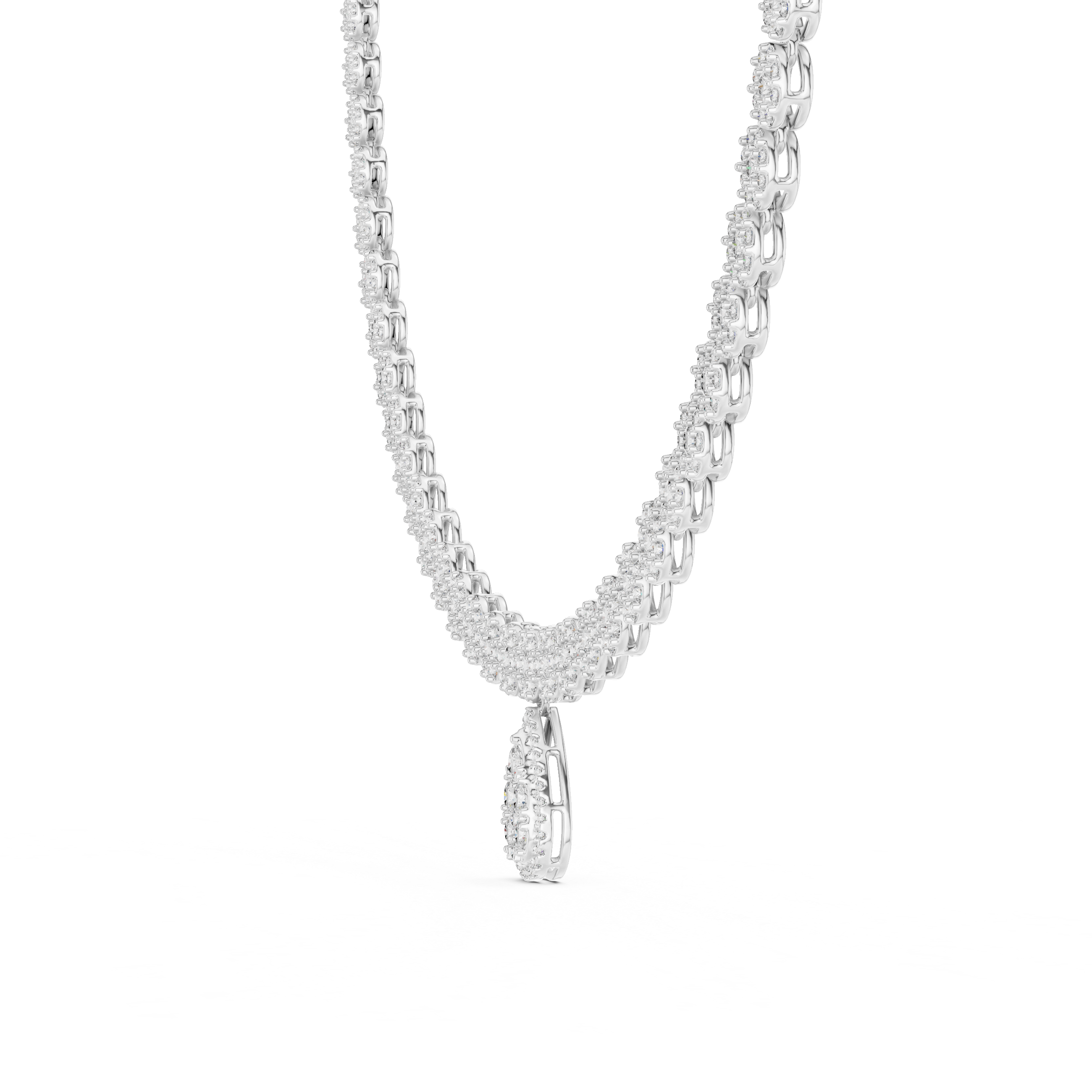 Round Cut Diamond Halo Necklace with Pear Drop 