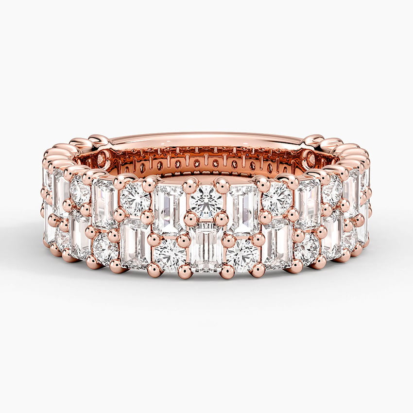 Double Row Emerald & Round Diamond Eternity Band 