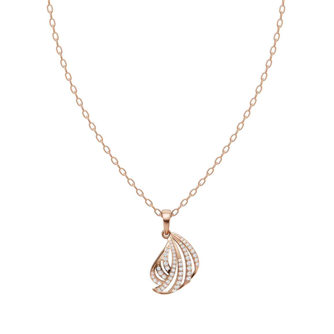 Elegant Leaf Swirl Diamond Pendant Chain VENFORA