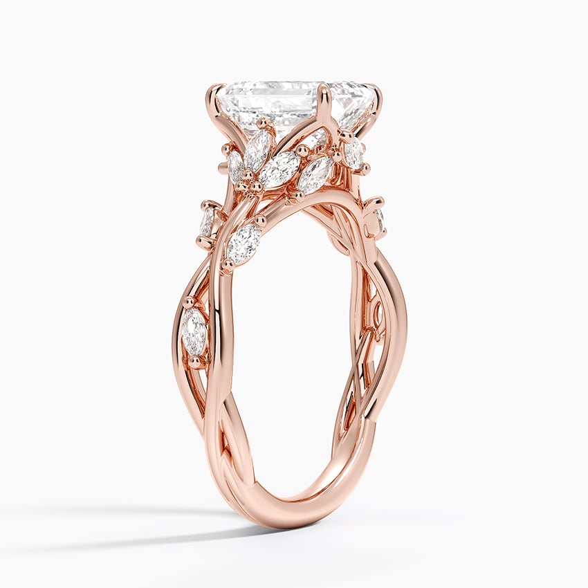 Emerald Cut Diamond Engagement Ring in 14K Yellow Gold – Vine Leaf Band Design VENFORA