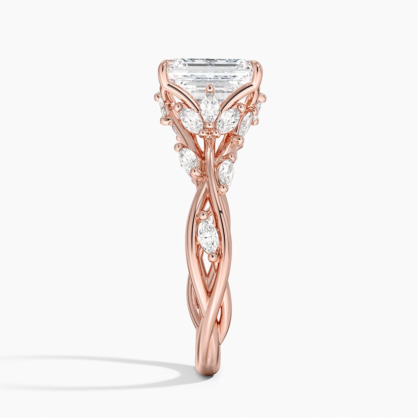 Emerald Cut Diamond Engagement Ring in 14K Yellow Gold – Vine Leaf Band Design VENFORA