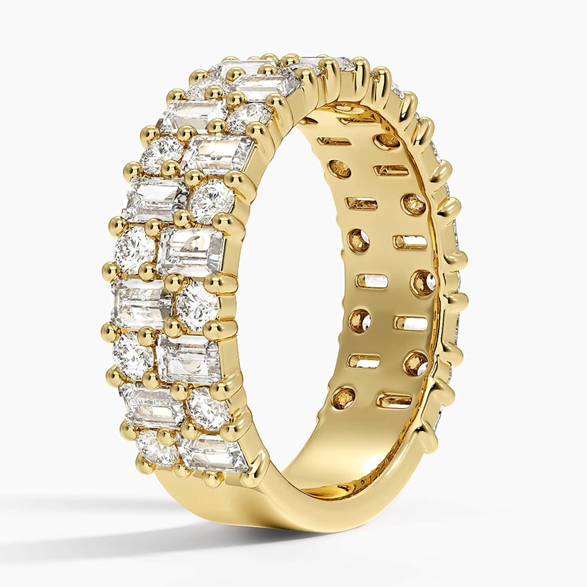 Double Row Emerald & Round Diamond Eternity Band 
