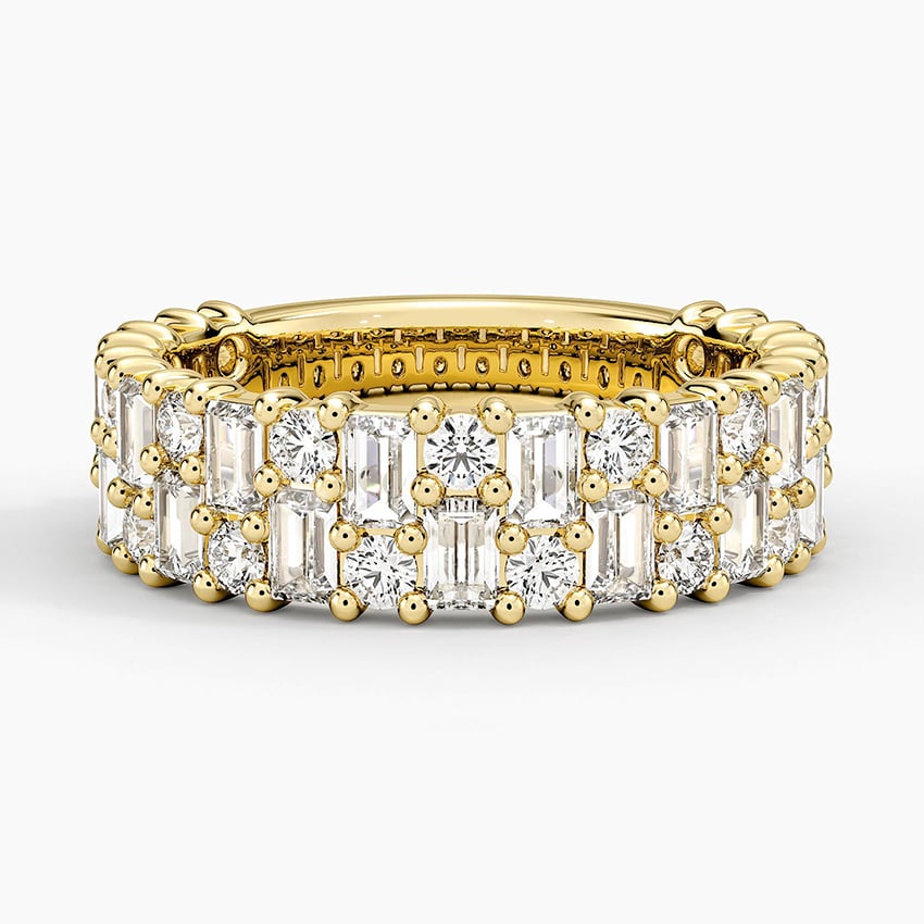 Double Row Emerald & Round Diamond Eternity Band 