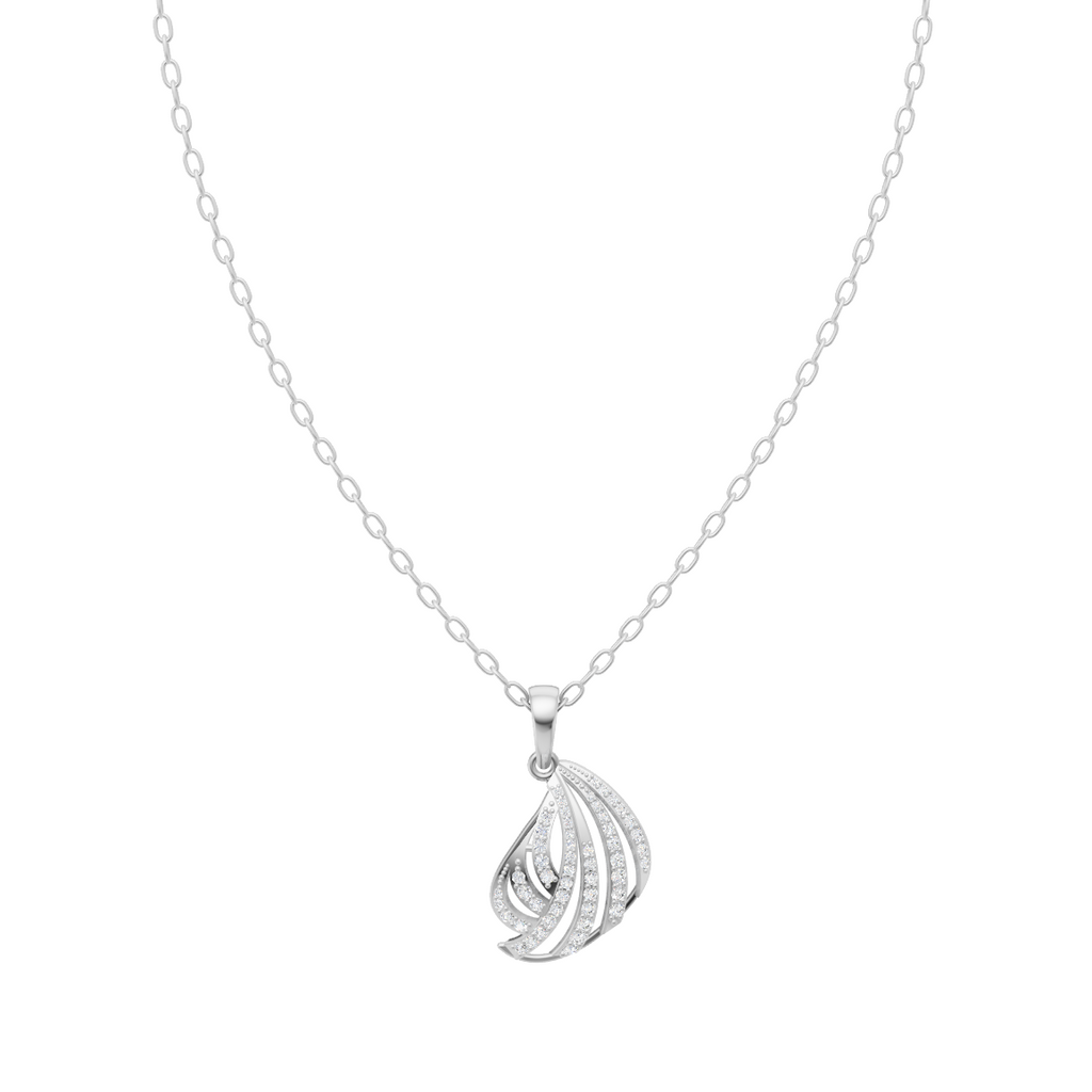 Elegant Leaf Swirl Diamond Pendant Chain VENFORA