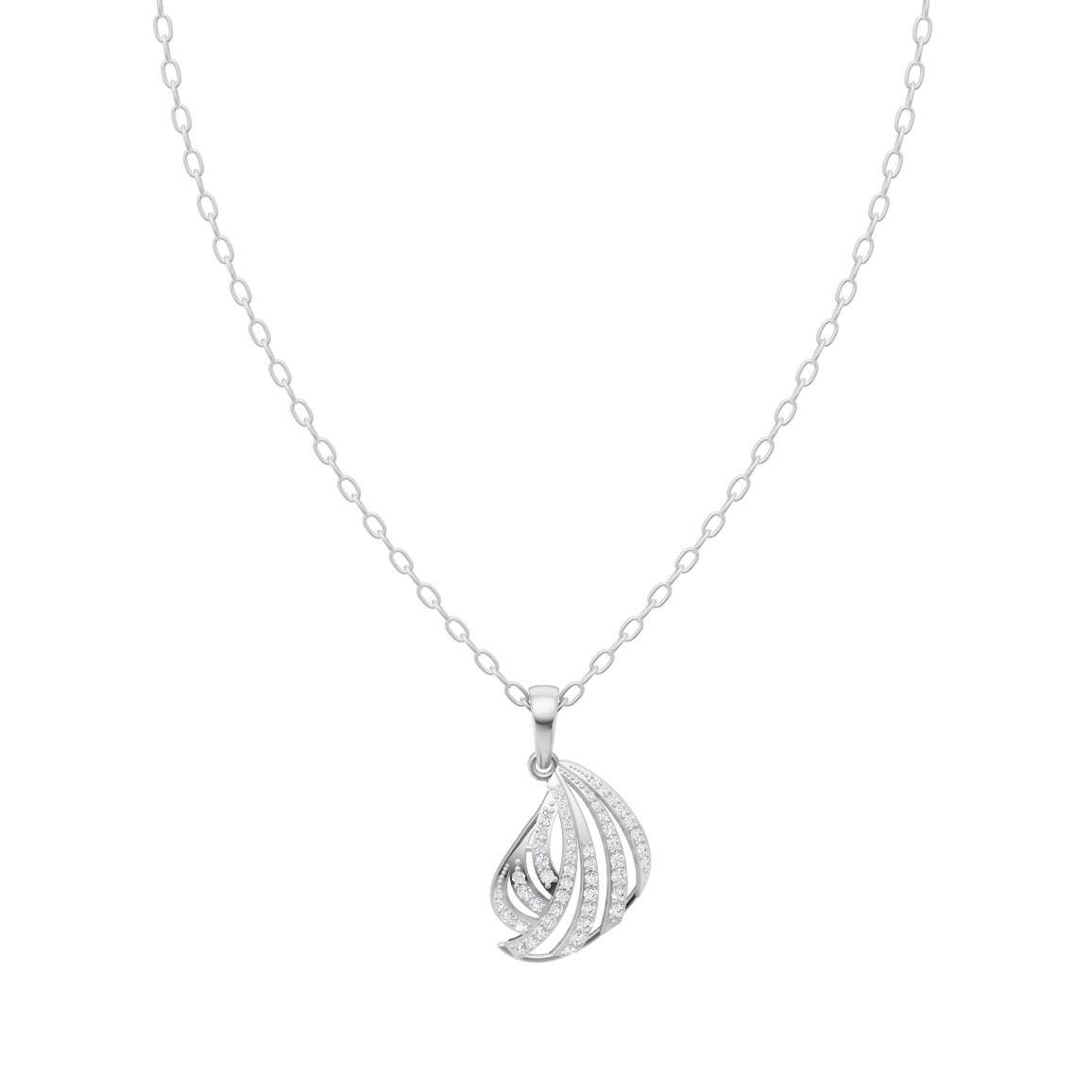 Elegant Leaf Swirl Diamond Pendant Chain VENFORA