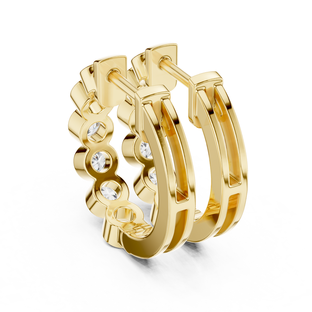 Bezel Set Diamond Hoop Earrings in 18K Gold 