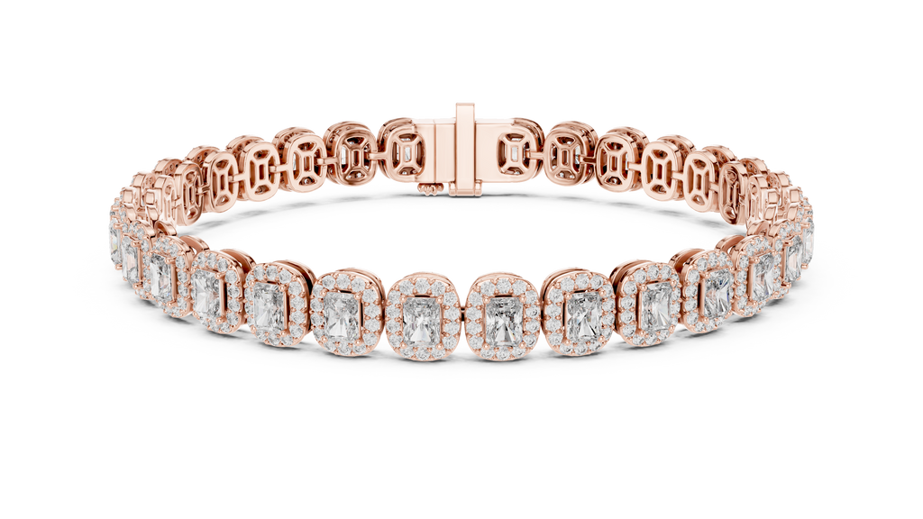 Emerald Cut Halo Diamond Bracelet 