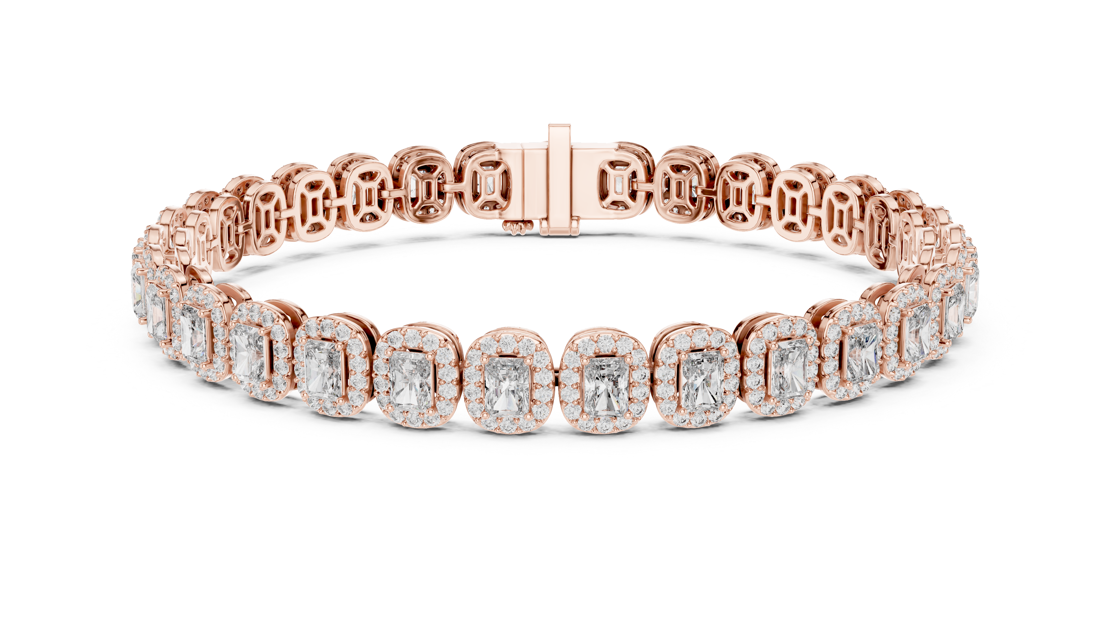 Emerald Cut Halo Diamond Bracelet 