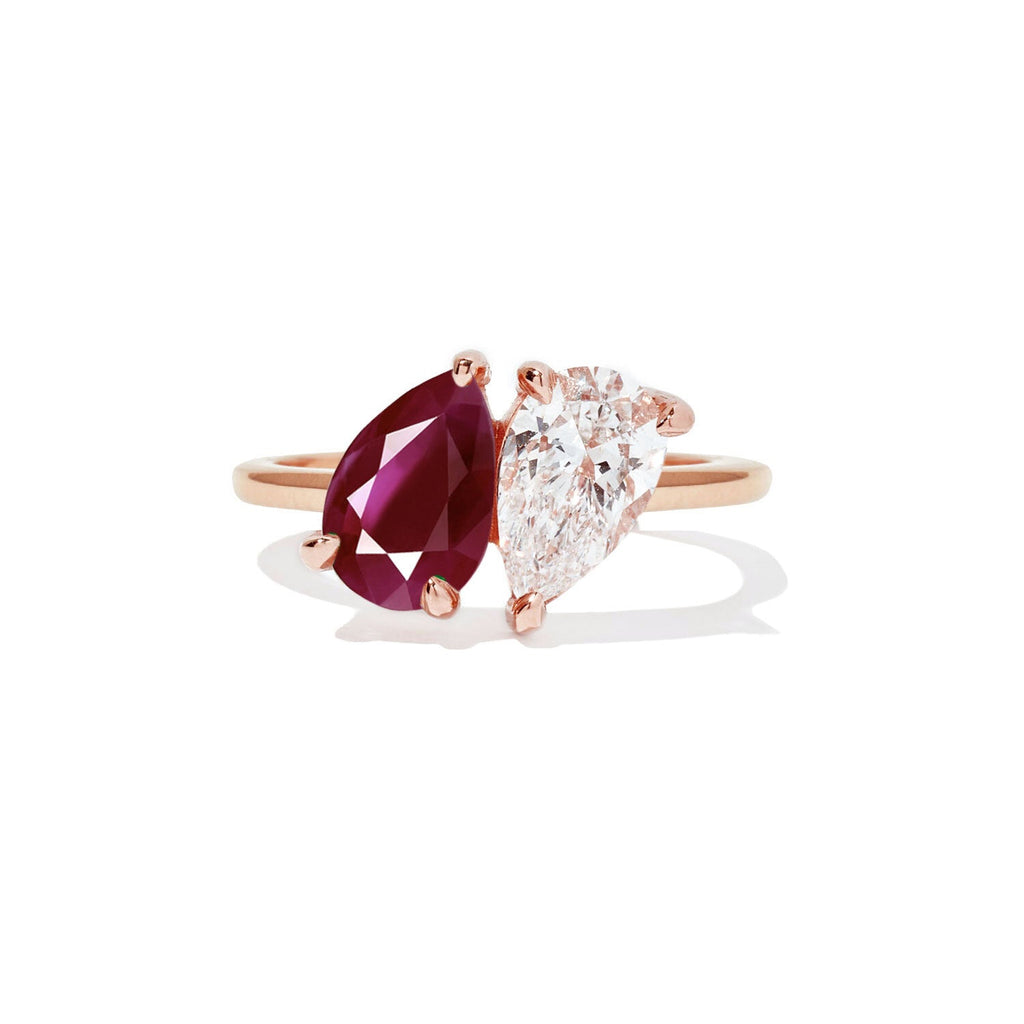 Dual Pear-Cut Red Diamond Engagement Ring VENFORA
