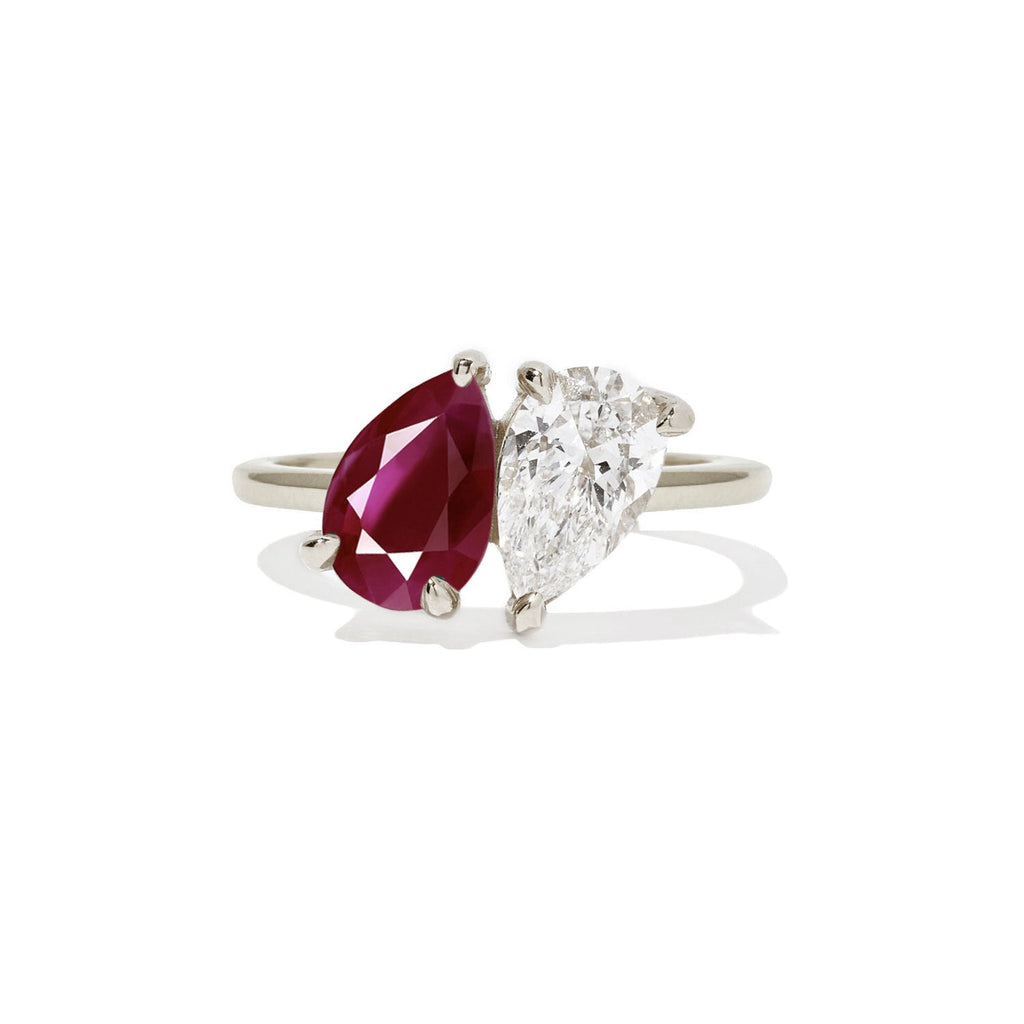 Dual Pear-Cut Red Diamond Engagement Ring VENFORA