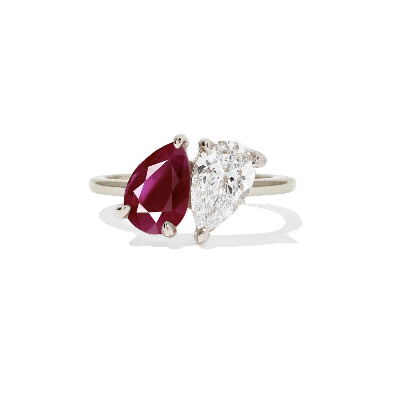Dual Pear-Cut Red Diamond Engagement Ring VENFORA