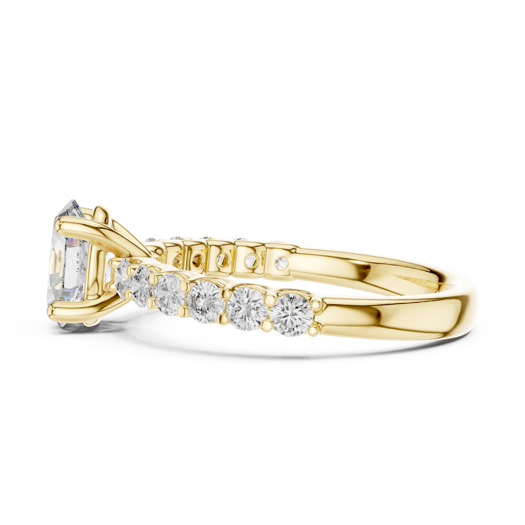 Oval Cut Solitaire Diamond Ring with Pave Band 