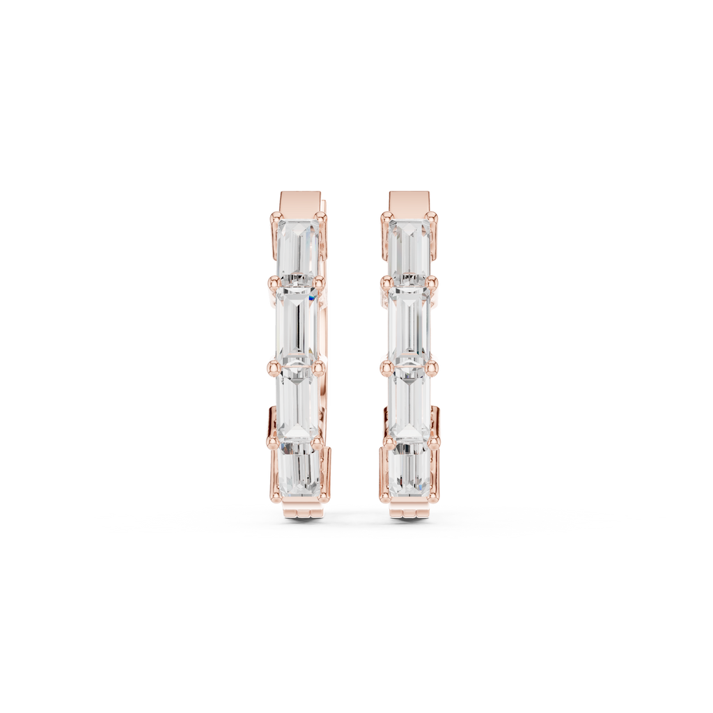 Baguette Cut Diamond Hoop Earrings 