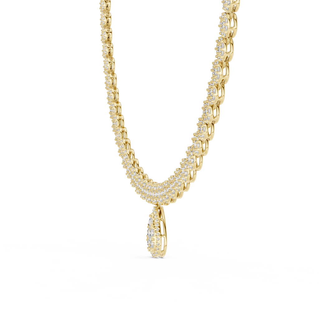 Round Cut Diamond Halo Necklace with Pear Drop 