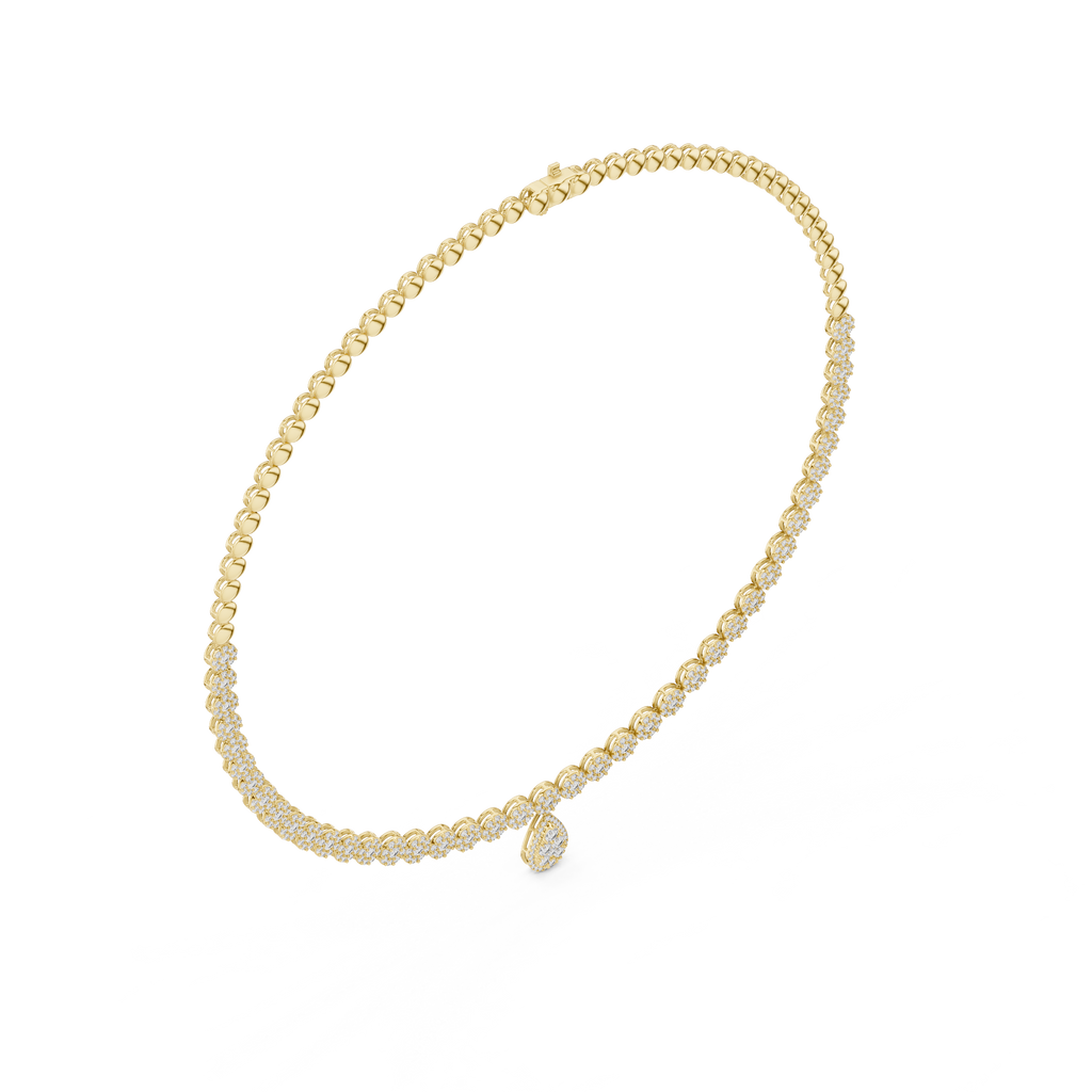 Round Cut Diamond Halo Necklace with Pear Drop 