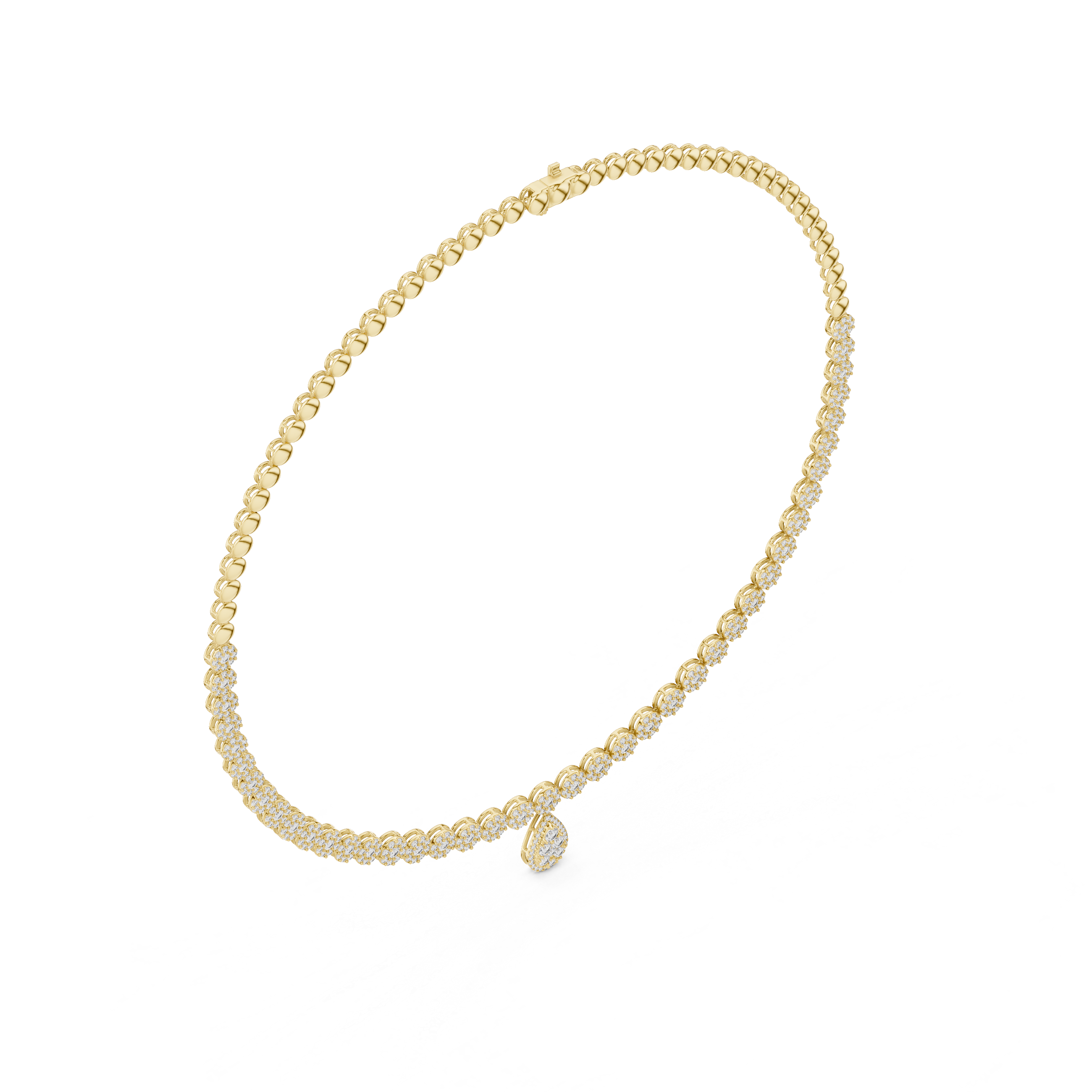 Round Cut Diamond Halo Necklace with Pear Drop 