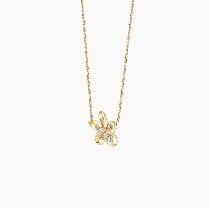 Gold Flower Pendant with Diamond Accents venfora