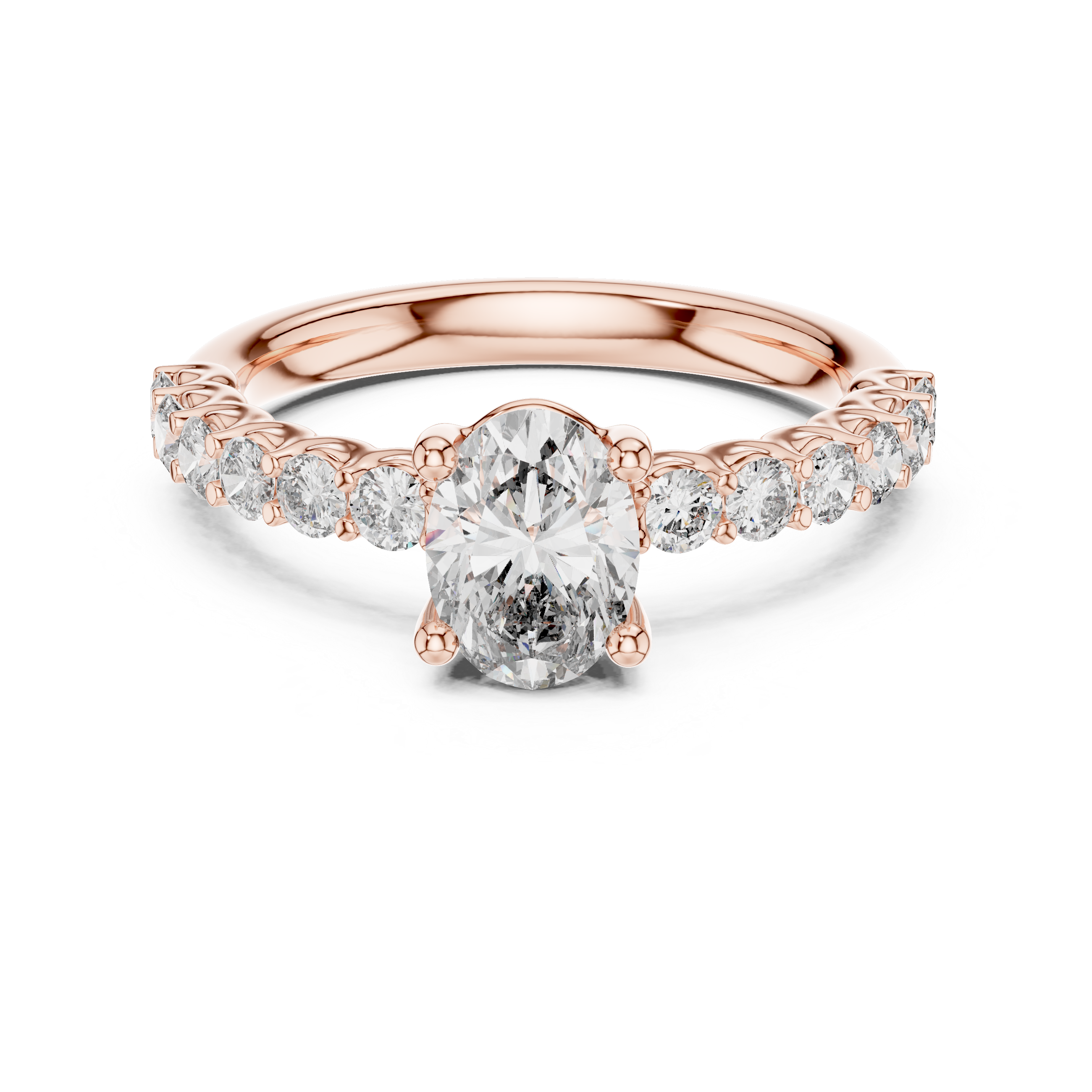 Oval Cut Solitaire Diamond Ring with Pave Band 