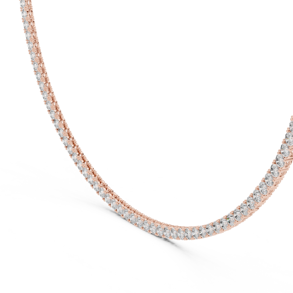 Double Row Round Cut Diamond Tennis Necklace 