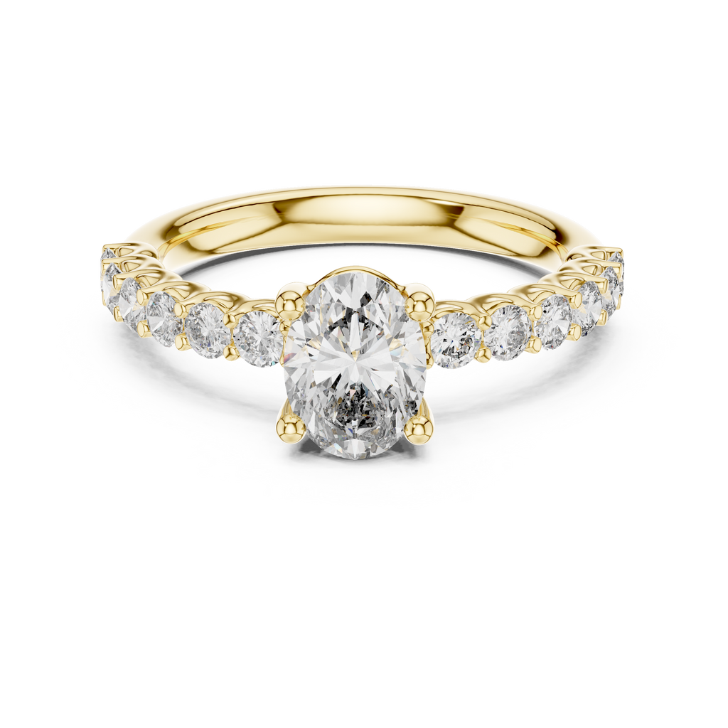 Oval Cut Solitaire Diamond Ring with Pave Band 