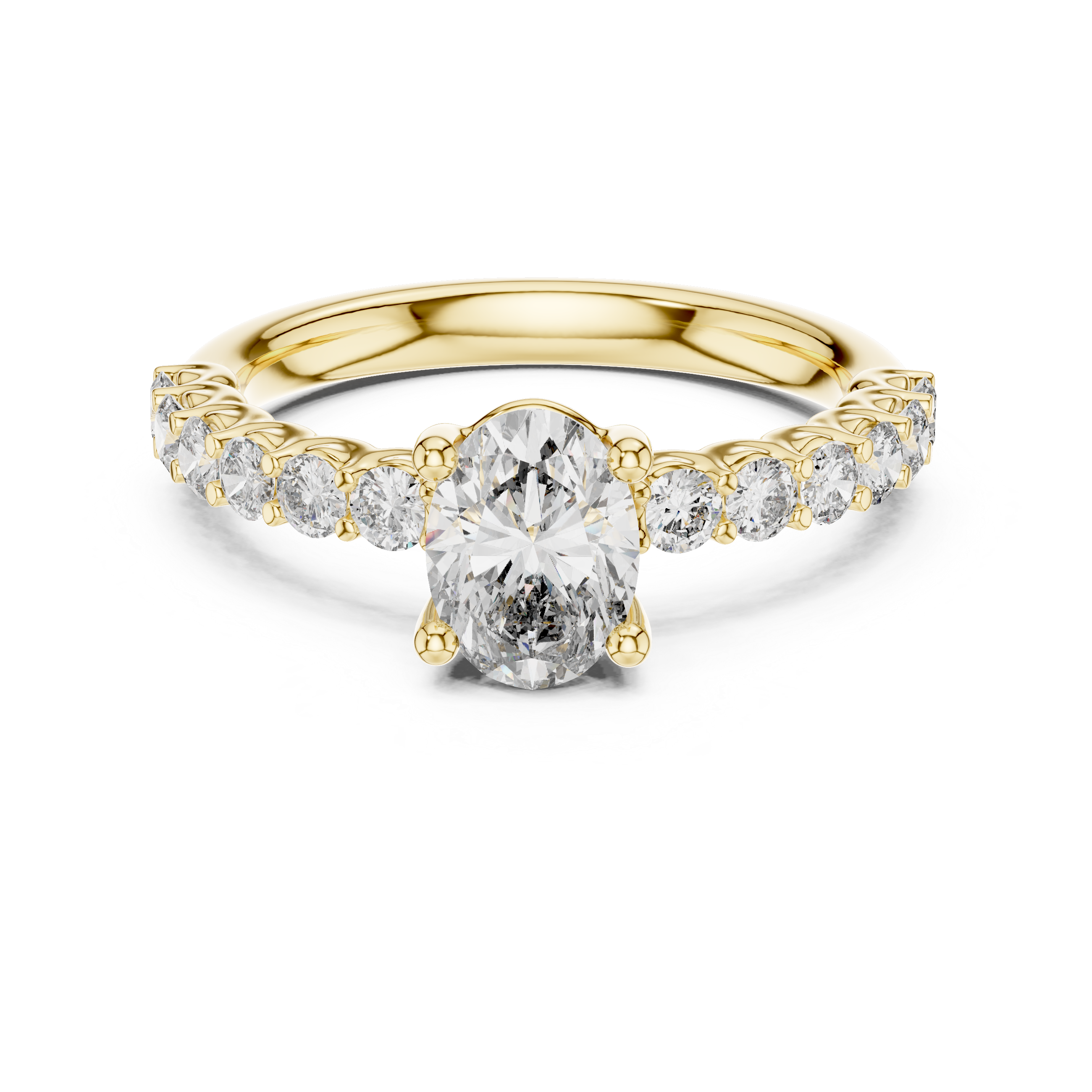 Oval Cut Solitaire Diamond Ring with Pave Band 