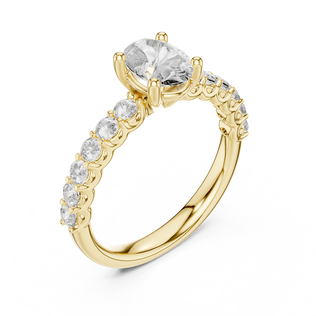 Oval Cut Solitaire Diamond Ring with Pave Band 