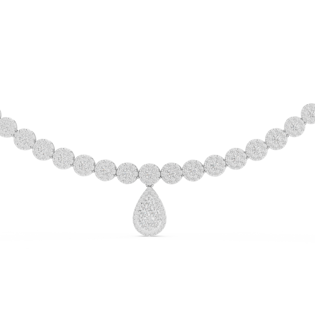 Round Cut Diamond Halo Necklace with Pear Drop 