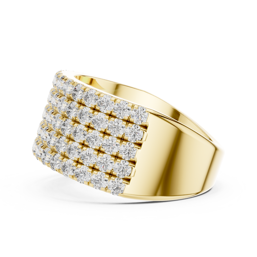 Luxury 18K Gold Wide Diamond Ring with Multi-Row Design 